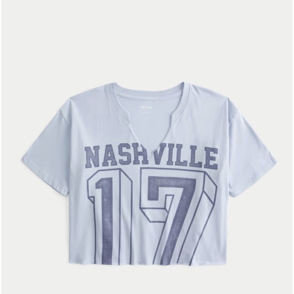 Hollister Oversized Crop Tee Women's Size Large Nashville 17 Light Blue Boho Top